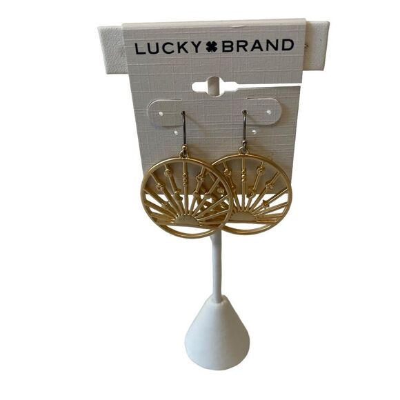 Matte Gold Toned Sun-Ray Circular Hoops. - Picture 1 of 5